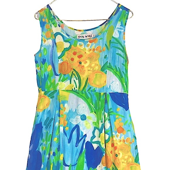 VINTAGE JANICE Jams World Floral “Wonderland” Art Print Midi Tank Sheath Dress - Picture 3 of 9